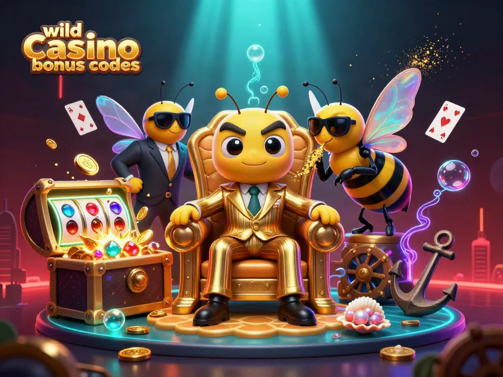 Uncover wild casino bonus codes with vibrant characters in a dynamic casino-themed scene.