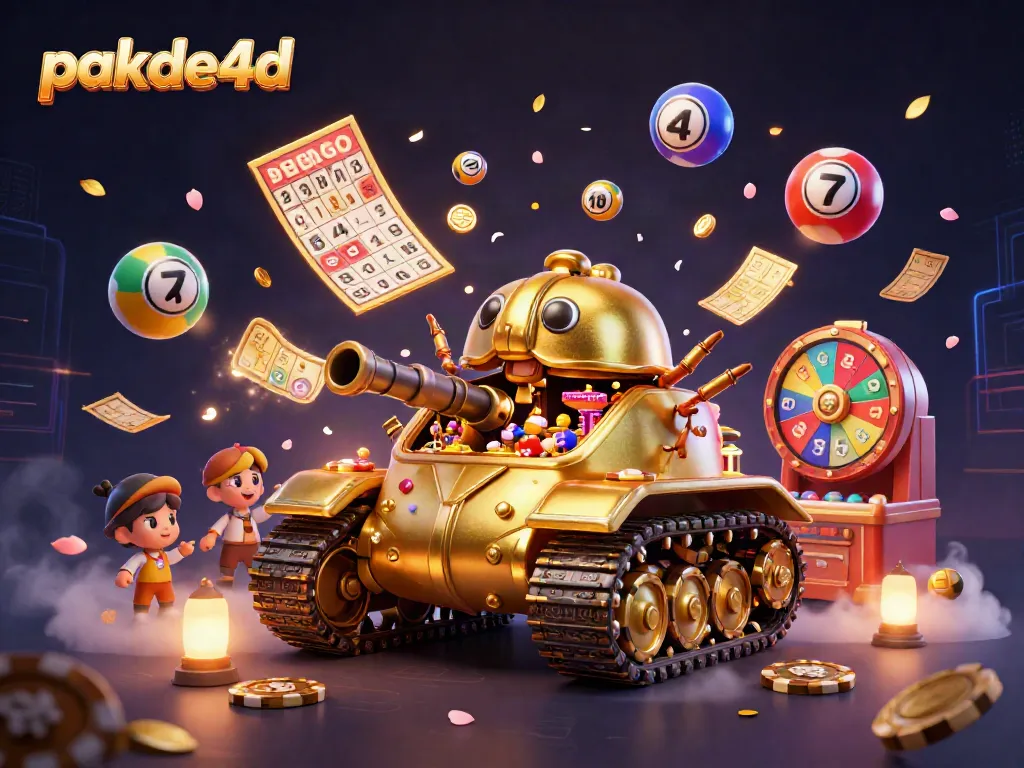 Experience the thrill of pakde4d in this vibrant 3D illustration of a golden beetle tank casino bursting with lottery excitement.