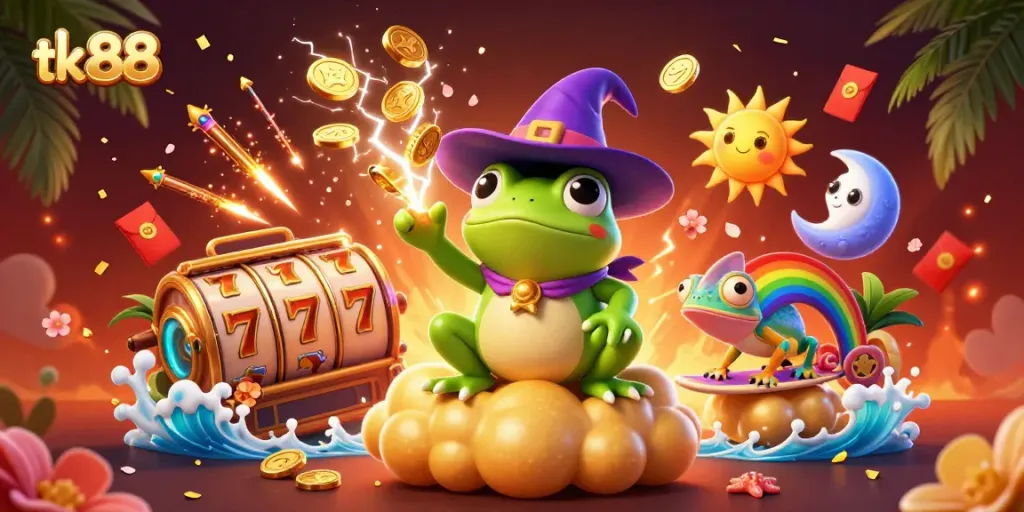Experience the thrill of tk 88 with a vibrant storm of gold coins, showcasing exciting gaming elements.