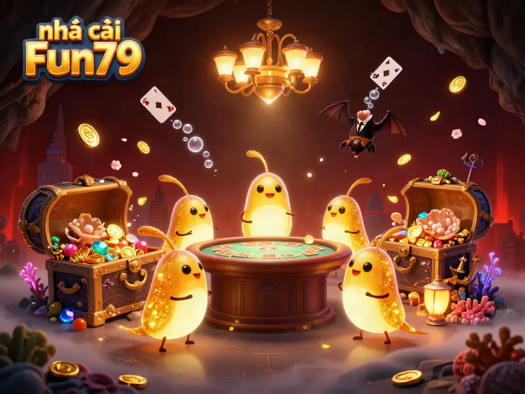 Experience the captivating world of nhà cái Fun79, illuminated by bioluminescent glowworms in an enchanting casino setting.