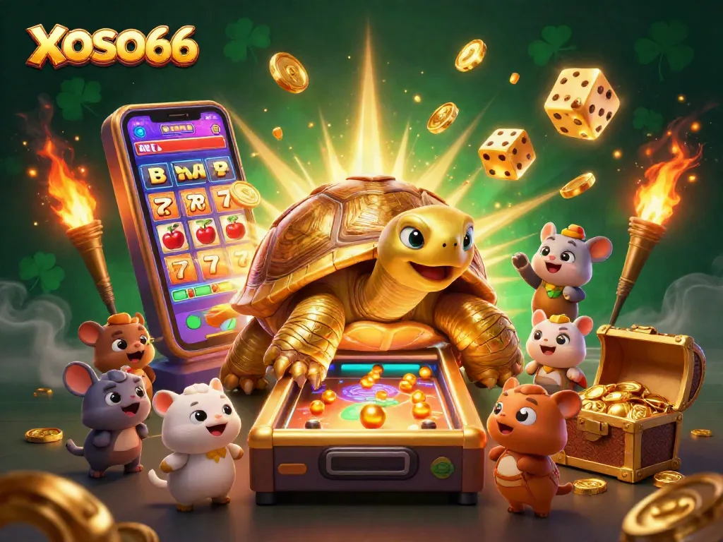 XOSO66 offers an exciting gambling experience with a dynamic golden tortoise pinball machine and engaging casino elements.