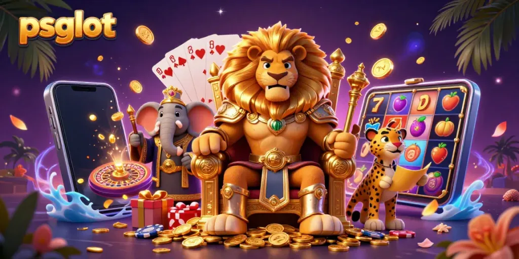 Jelajahi pengalaman psgslot dengan gambar slot yang menarik dan karakter ceria.