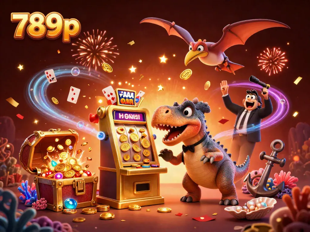 Engaging 3D illustration of 789p, featuring a dinosaur jackpot scene with vibrant casino elements.