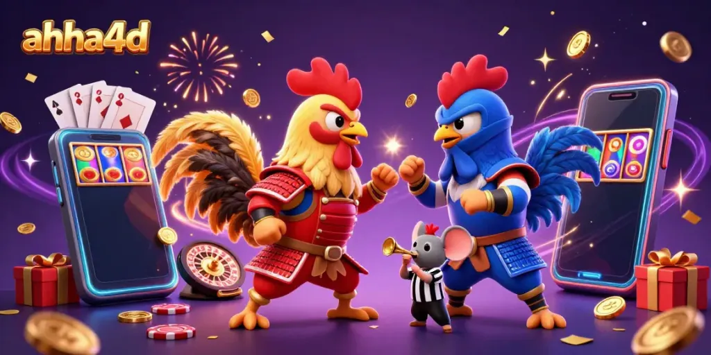 Engage in thrilling spins at ahha4d with dynamic rooster showdown and vibrant casino elements.
