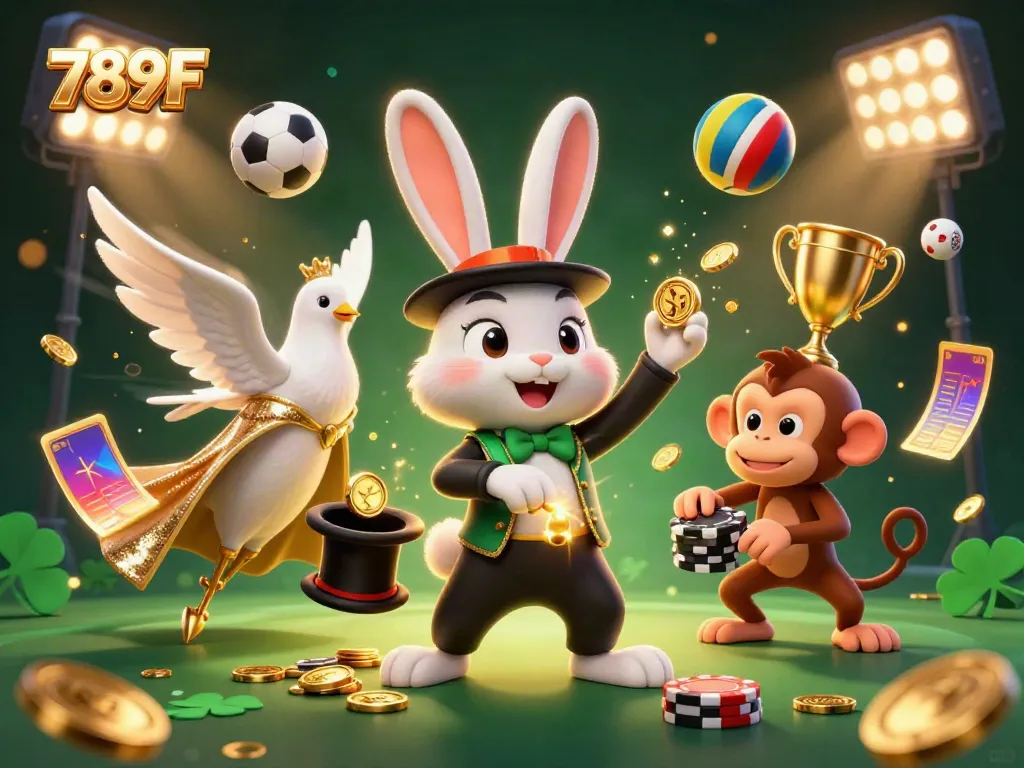 Experience winning moments at 789F with a vibrant and engaging casino scene featuring a magician rabbit and sports magic.
