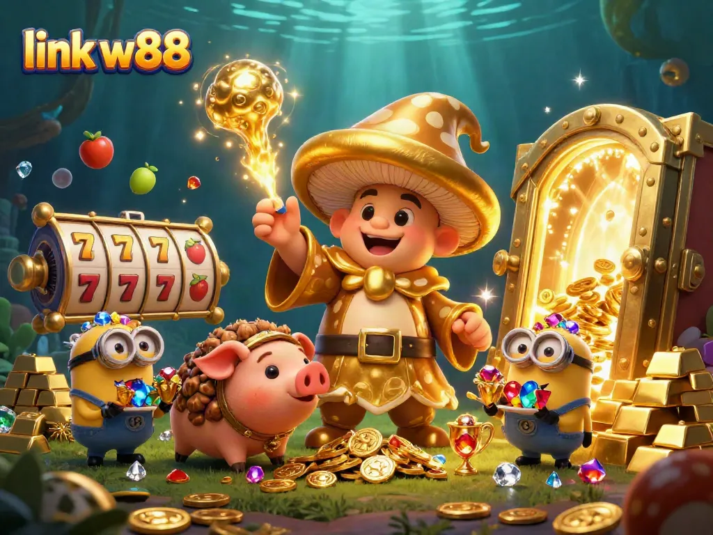 Engage in winning strategies at link w88 with this vibrant gaming scene filled with treasure.