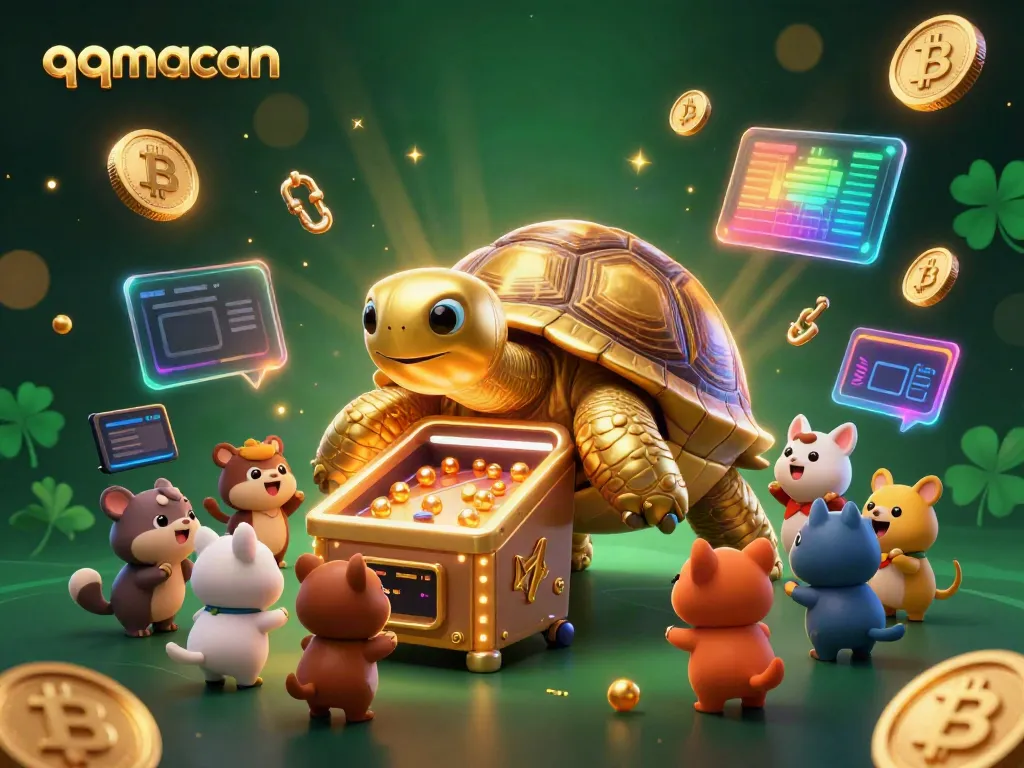Spin and win at qqmacan with a golden tortoise pinball machine featuring vibrant crypto elements.