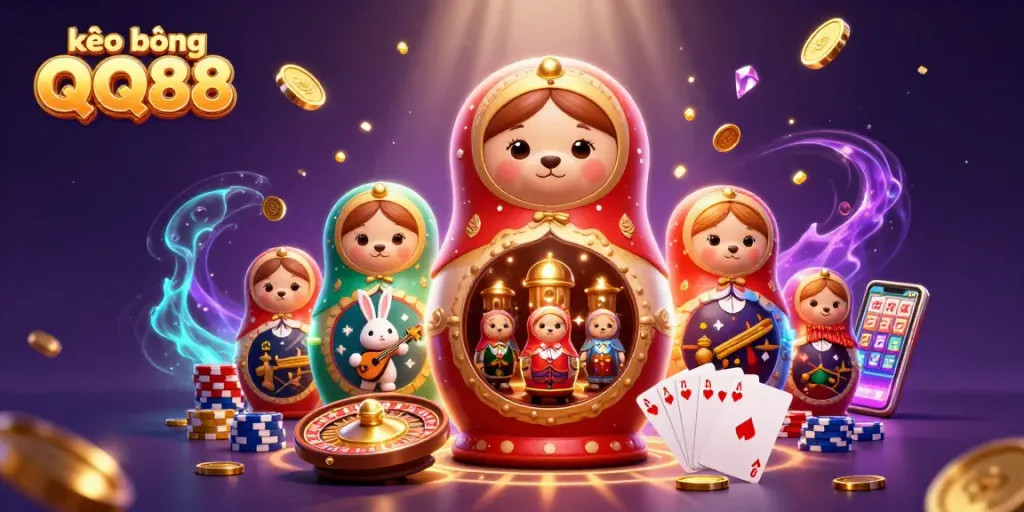 Experience the vibrant kèo bóng QQ88 scene with detailed casino characters and dynamic elements.