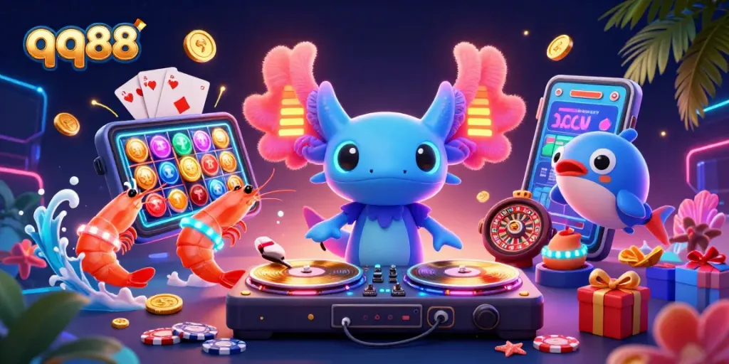 Engage with thrilling slot games at qq88 featuring vibrant characters and lively underwater elements.
