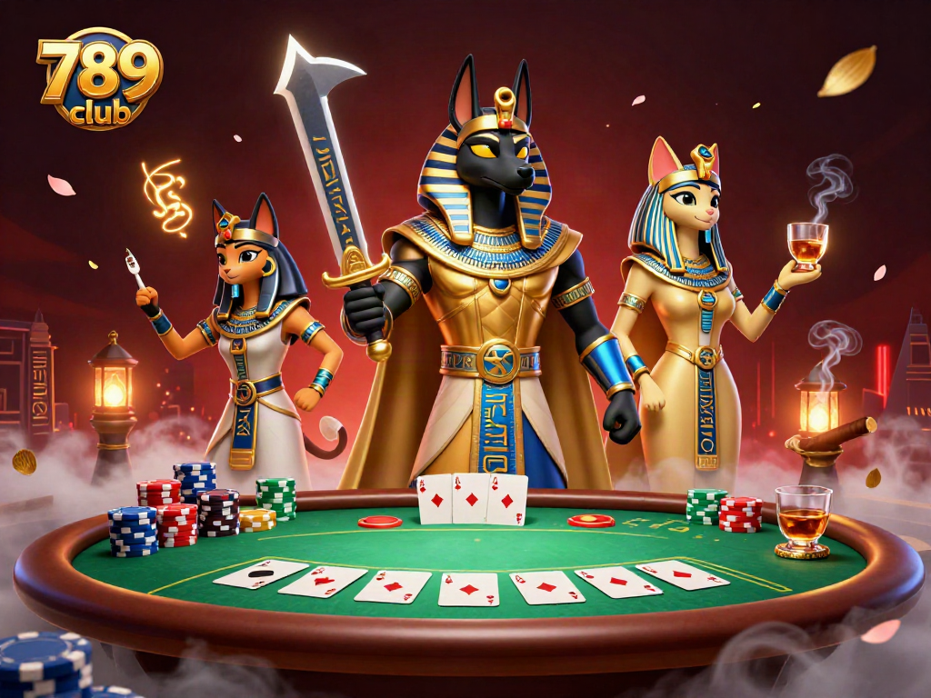 Experience vibrant action with 789 club poker warriors around a festive casino scene.