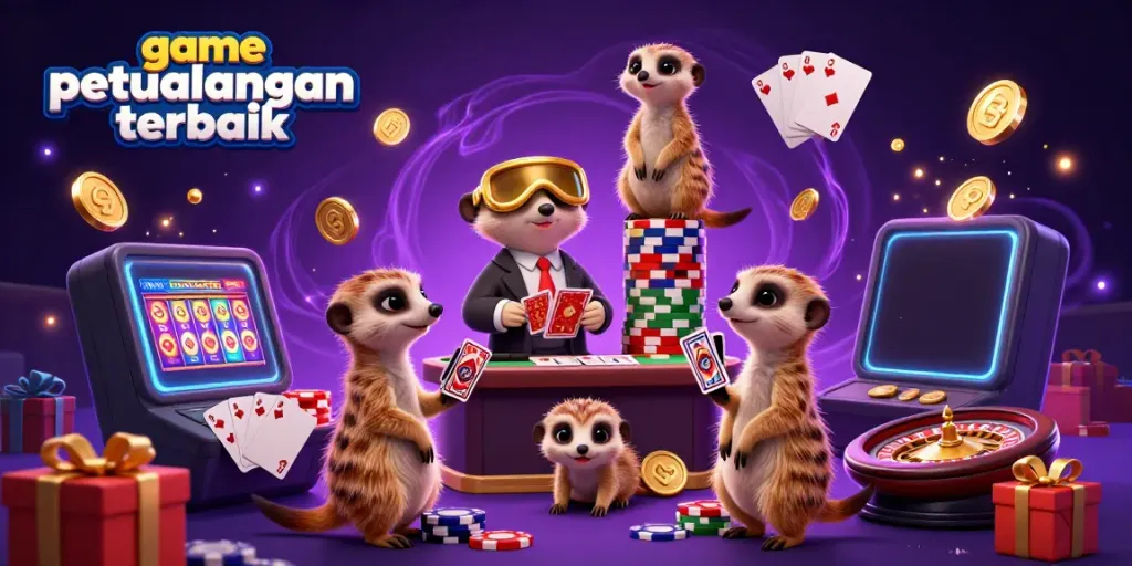 Berbagai karakternya sedang bersenang-senang dengan game petualangan terbaik di kasino yang ramai.