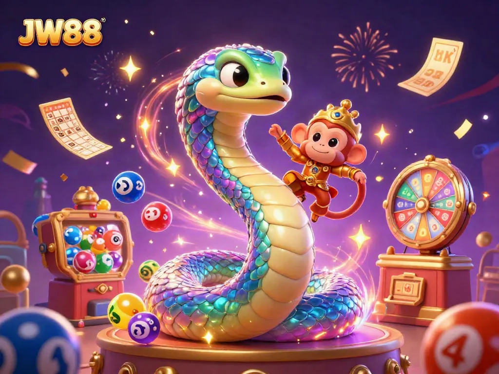 Experience the thrill of winning with JW88, featuring vibrant lottery games and magical characters in an exciting casino setting.