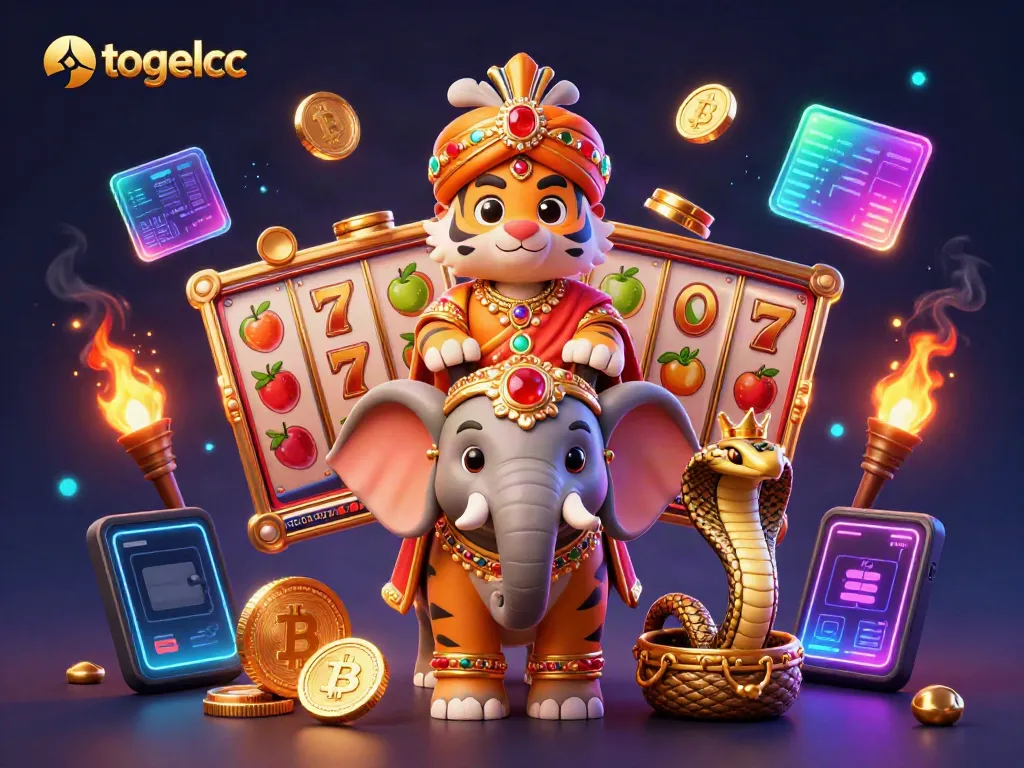Experience the excitement of togelcc with vibrant casino elements featuring a tiger, elephant, and cobra.