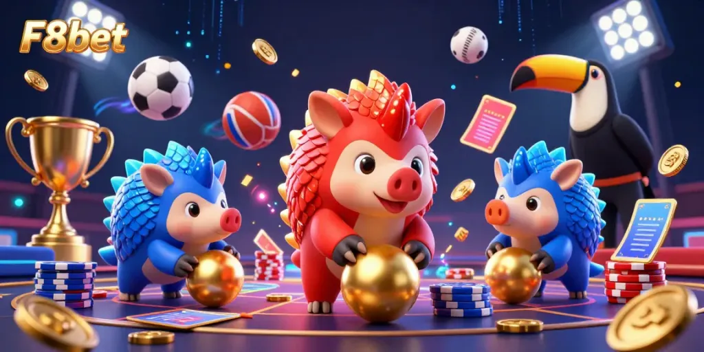 F8bet sports pangolins rolling golden balls through poker chips, a fun and competitive scene