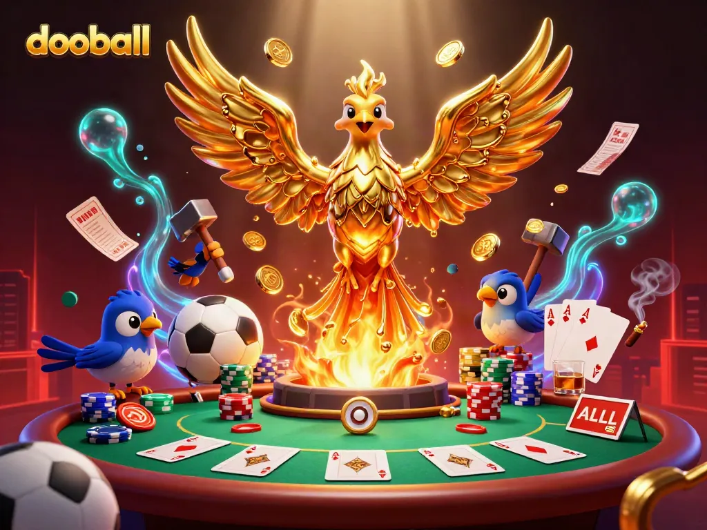 Experience thrilling dooball action with golden phoenix and vibrant sports betting elements in a dynamic 3D scene