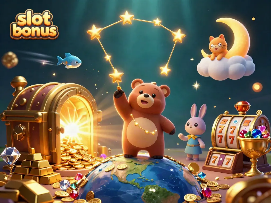 Win big with slot bonus features in an enchanting casino-themed illustration.