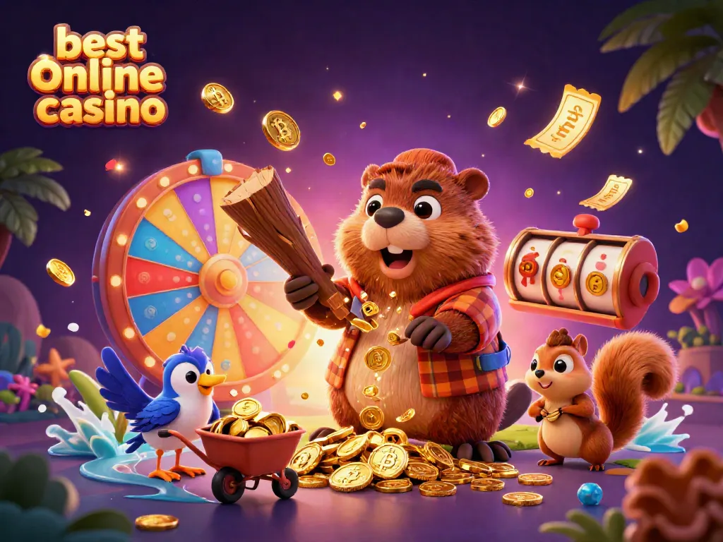 Experience the excitement at the best online casino with a lively scene featuring a beaver, bird, and squirrel amidst crypto elements.