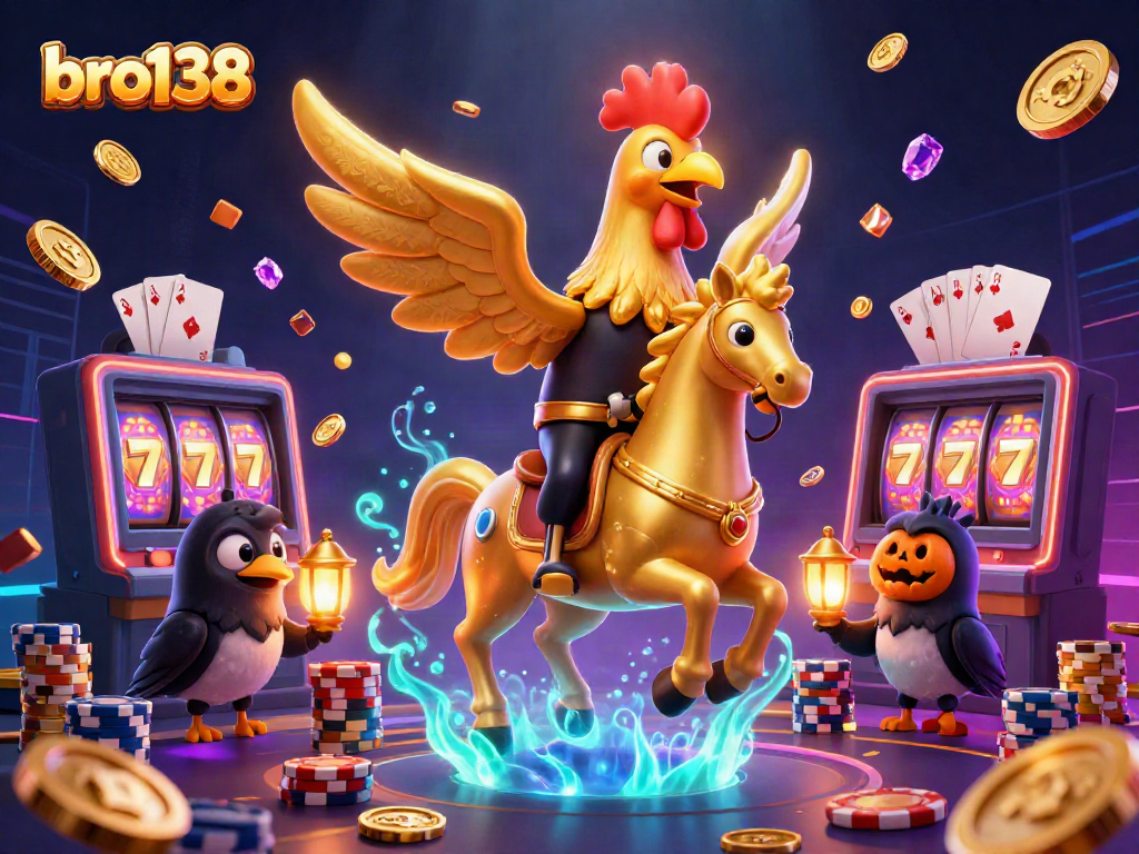 Join bro138 for thrilling slot adventures in a vibrant midnight casino scene!