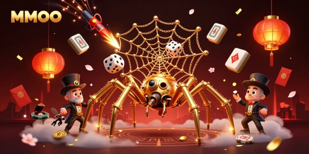 Engage with MMOO's thrilling slots and jackpots while surrounded by vibrant casino elements.
