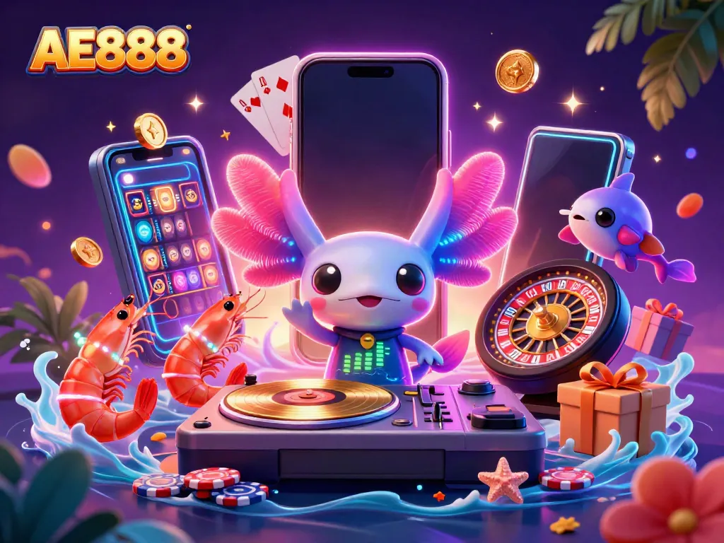 Experience thrilling gaming at AE888 with vibrant underwater casino illustration art.