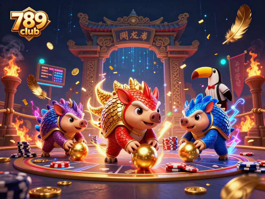 Using 789 club, rival pangolins clash in a vibrant casino scene with dynamic gameplay.