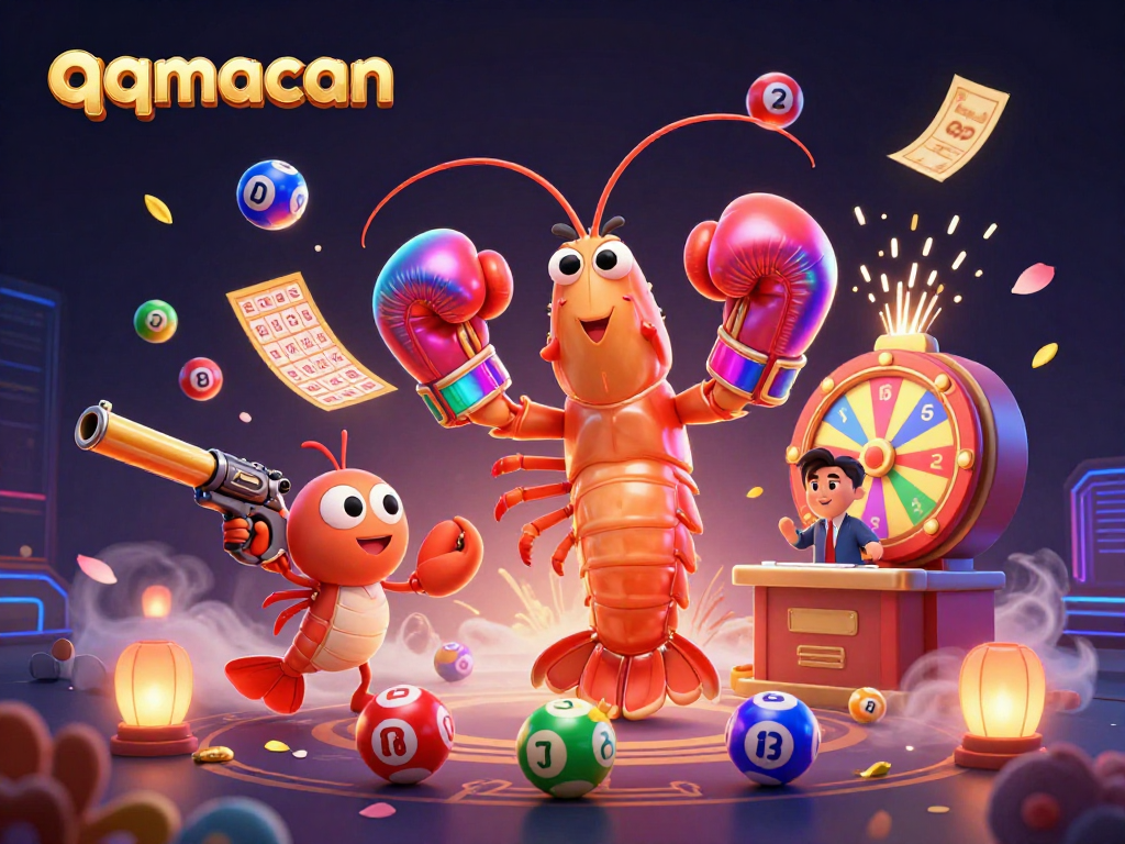 Engage with qqmacan in this vibrant 3D digital illustration showcasing lottery excitement, colorful elements, and rich visual detail.