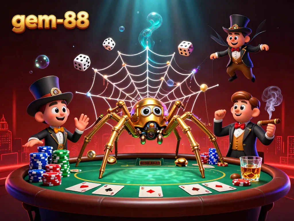 Engage in thrilling gameplay at gem-88 with a vibrant steampunk casino scene filled with poker elements.