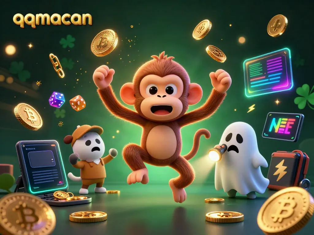 Experience thrilling gameplay at qqmacan with playful characters amidst vibrant casino elements.