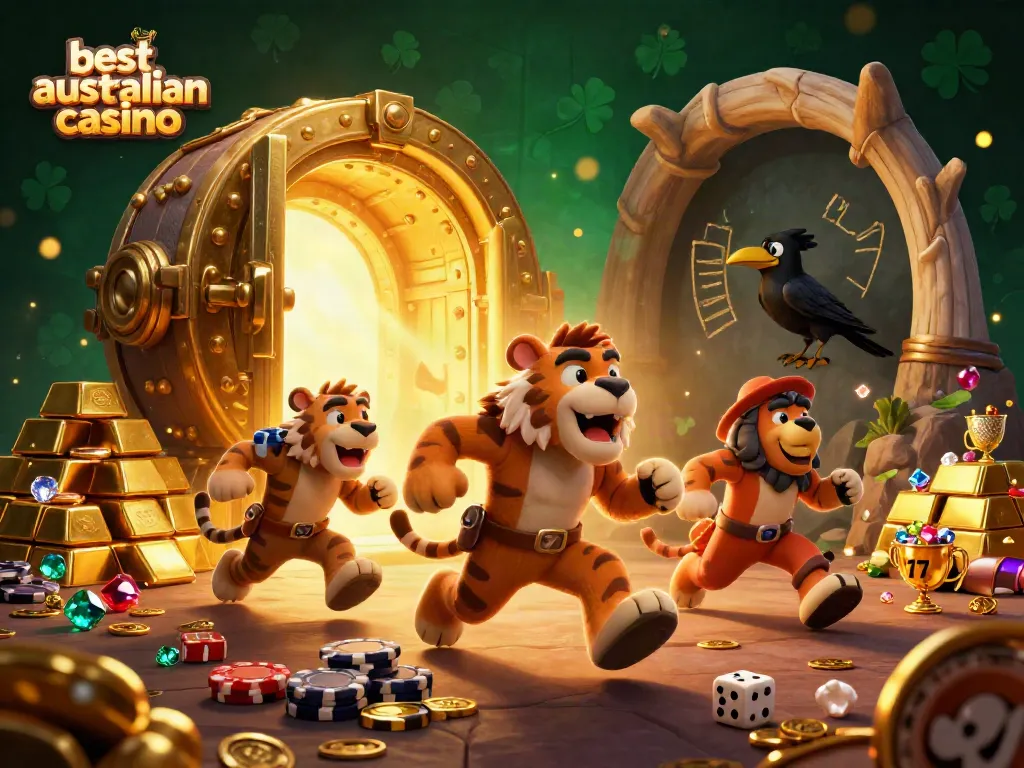 Experience the thrill of the best australian casino with vibrant poker and treasures in this 3D artwork.