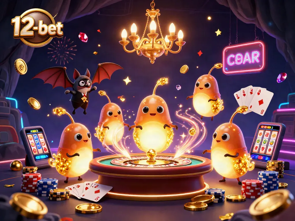 Experience the thrill of winning on 12-bet with illuminated glowworms in a vibrant casino scene.