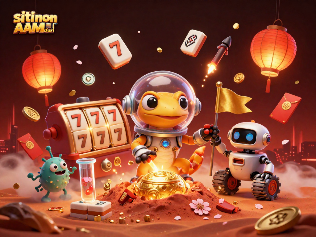 Immergi nella giungla di colori dei siti non AAMS sicuri con una scena vibrante di un gecko marziano e un rover robotico al casinò d'oro.