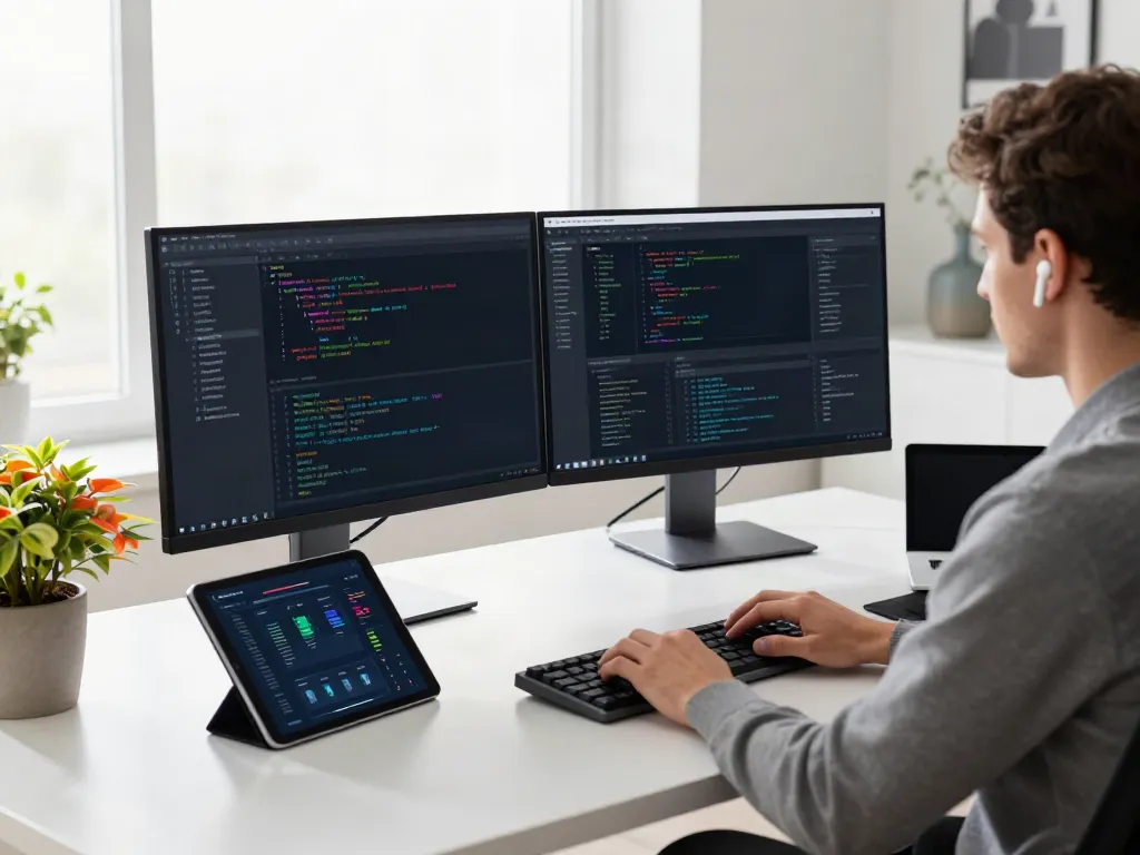 Developer using the A80 information platform in a modern workspace