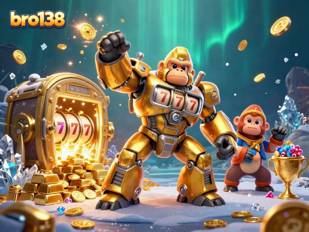 Experience rich gameplay with bro138's vibrant slots, gold, and prize elements bursting from action.