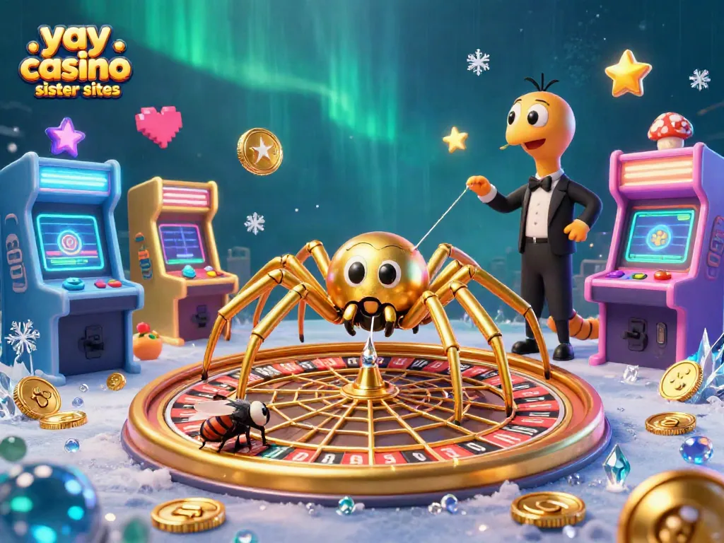 Place bets at yay casino sister sites, featuring a golden spider and colorful gaming machines