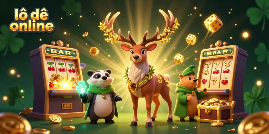 Experience the excitement of lô đề online with vibrant symbols, characters, and dynamic casino elements.