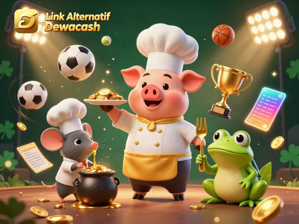 Engage with Link Alternatif Dewacash through this vibrant 3D sports betting scene showcasing exciting game elements.